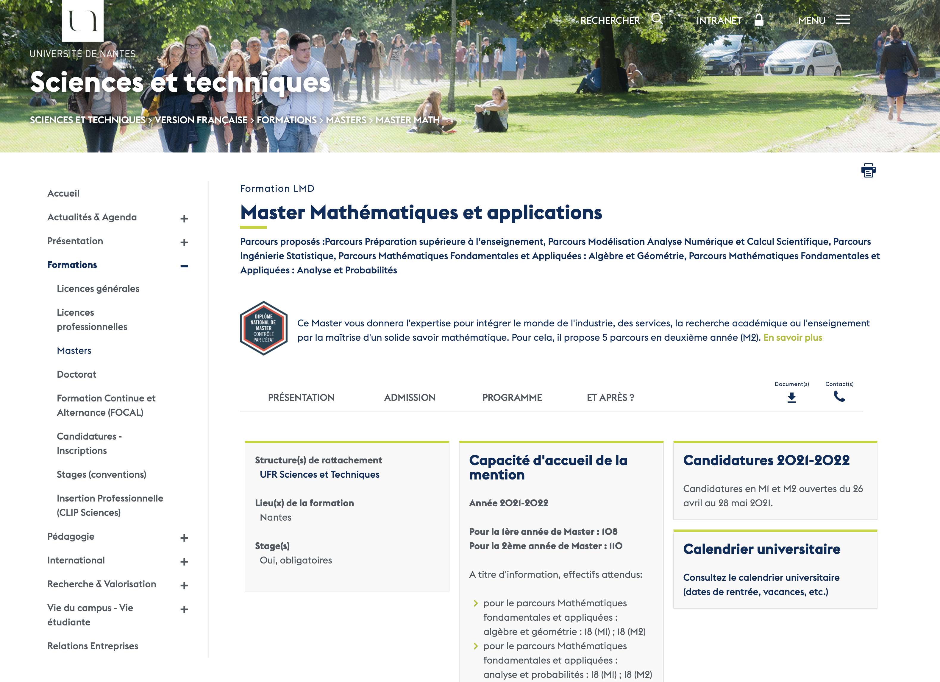 Master Mathématiques
